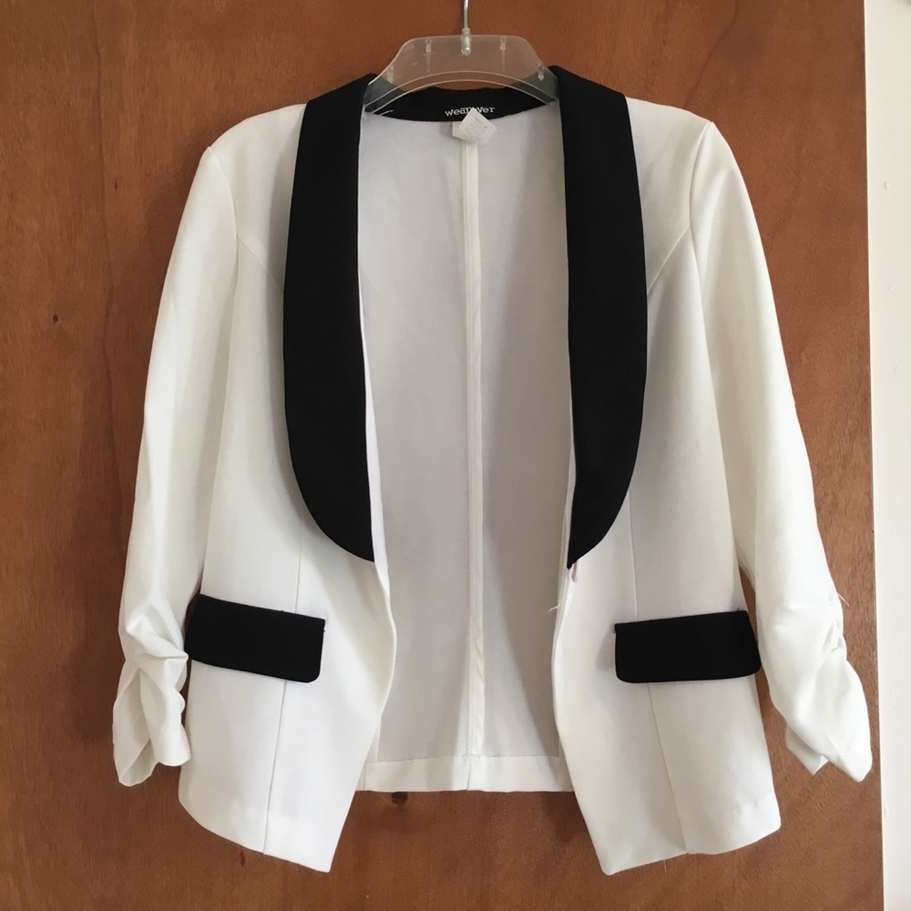 White and black blazer